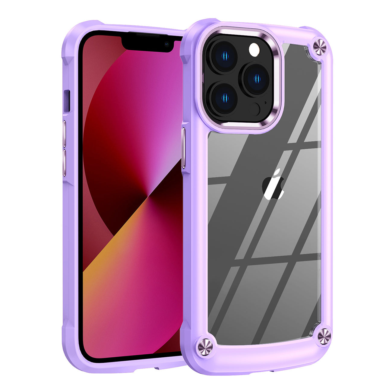 iPhone 13 PRO Compatible High Quality Clean PC,TPU and Metal Bumper Case For iPhone 13 PRO In Purple - Durable Protection by