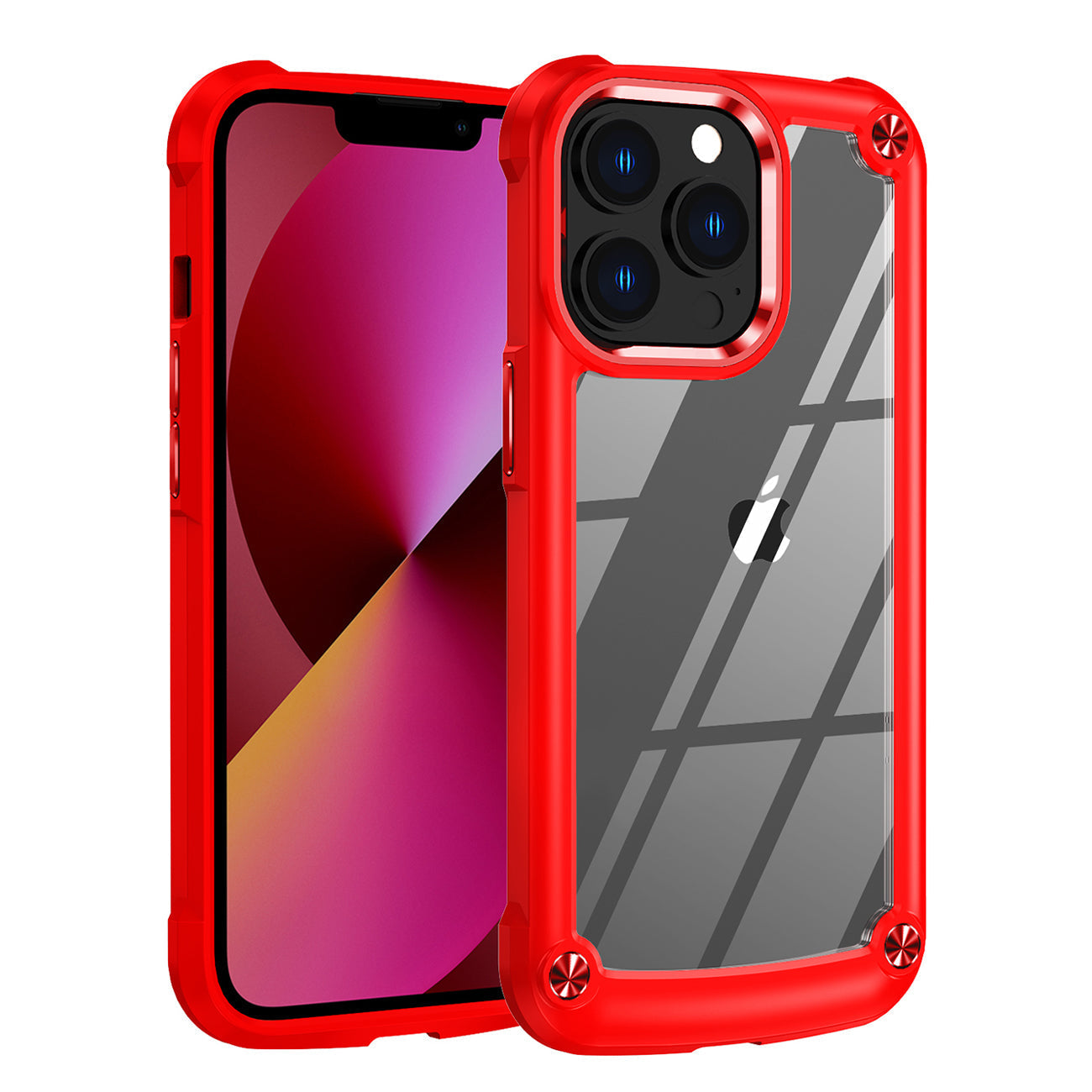 iPhone 13 PRO Compatible High Quality Clean PC,TPU and Metal Bumper Case For iPhone 13 PRO In Red - Durable Protection by