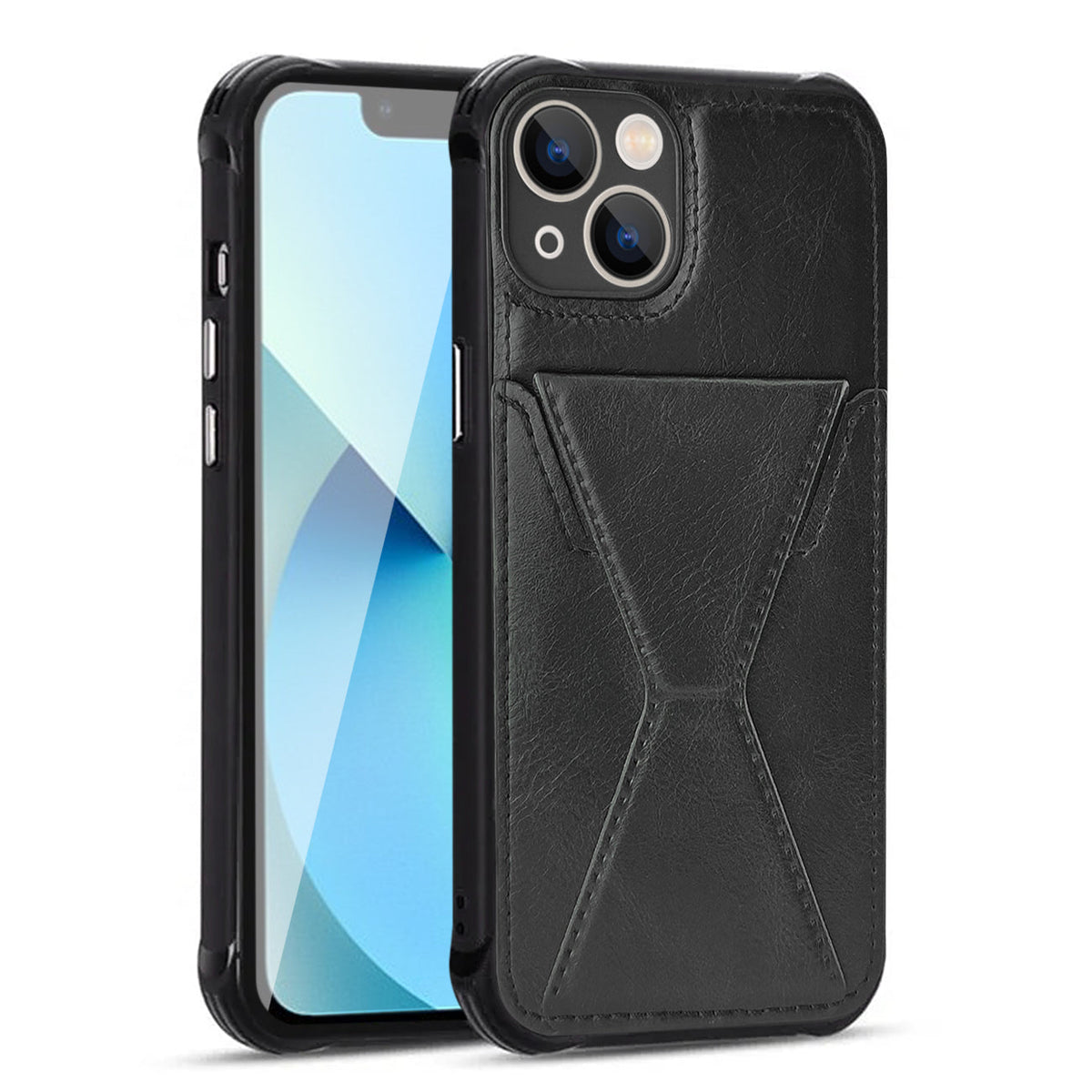 iPhone 13 Compatible TPU Leather Phone Case for Apple iPhone 13 with Card Holder Strap In Black - Durable Protection by
