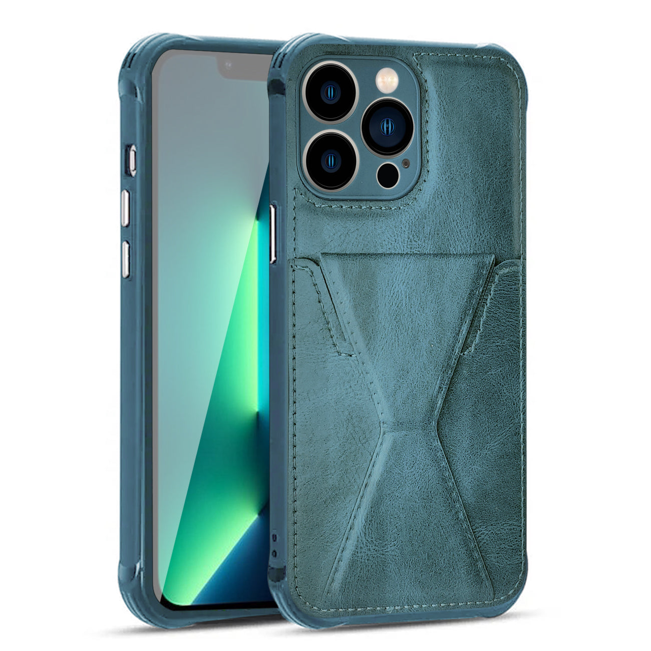 iPhone 13 PRO Compatible TPU Leather Phone Case for Apple iPhone 13 PRO with Card Holder Strap In Navy - Ultra-Slim Protection by