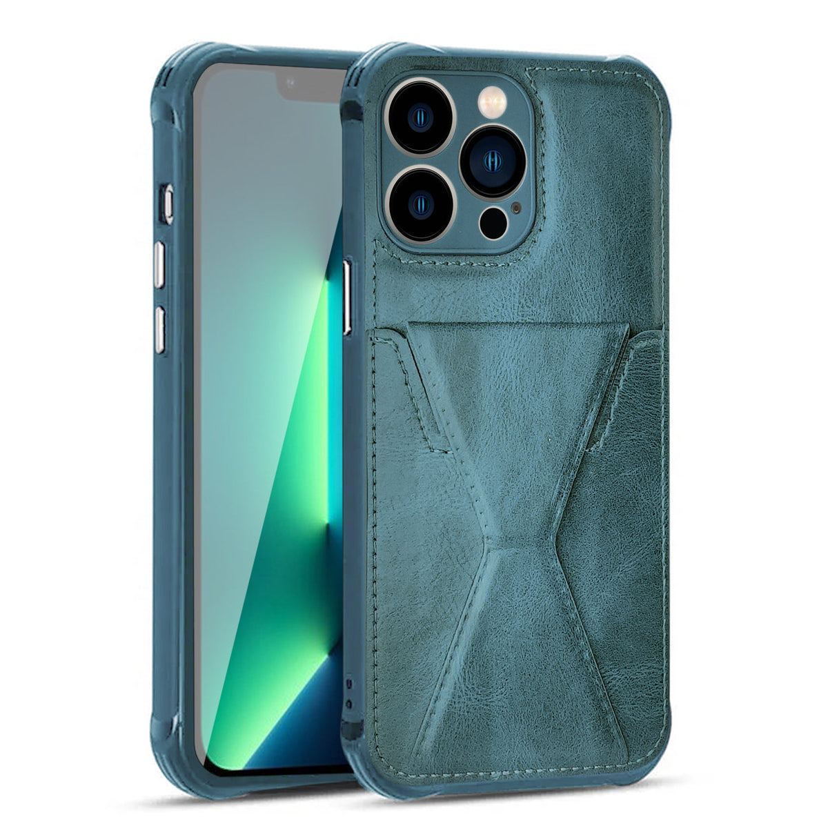 iPhone 13 PRO Compatible TPU Leather Phone Case for Apple iPhone 13 PRO with Card Holder Strap In Navy - Ultra-Slim Protection by