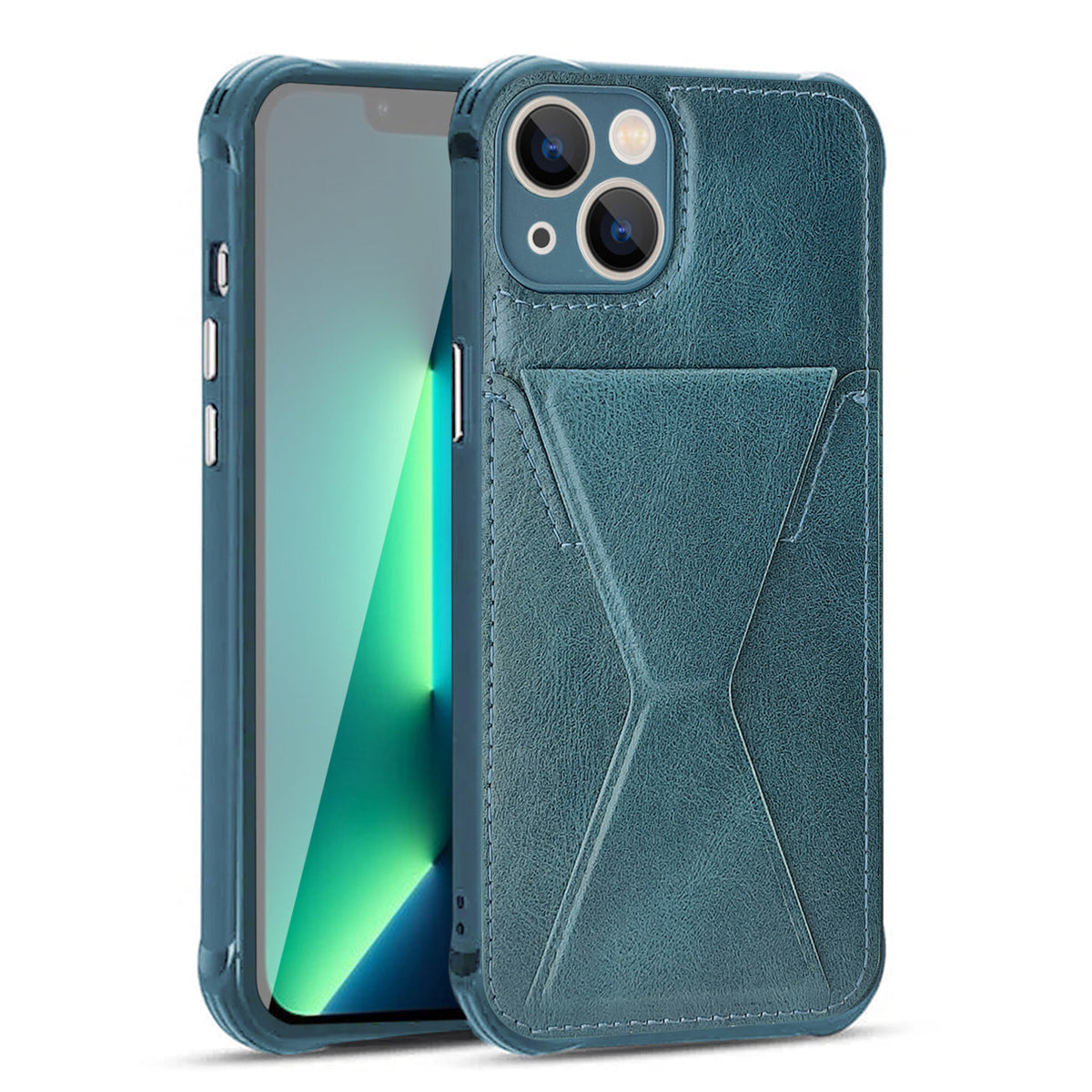 iPhone 14 Plus Compatible TPU Leather Phone Case for Apple iPhone 14 Plus with Card Holder Strap In Navy - Shockproof Protection by