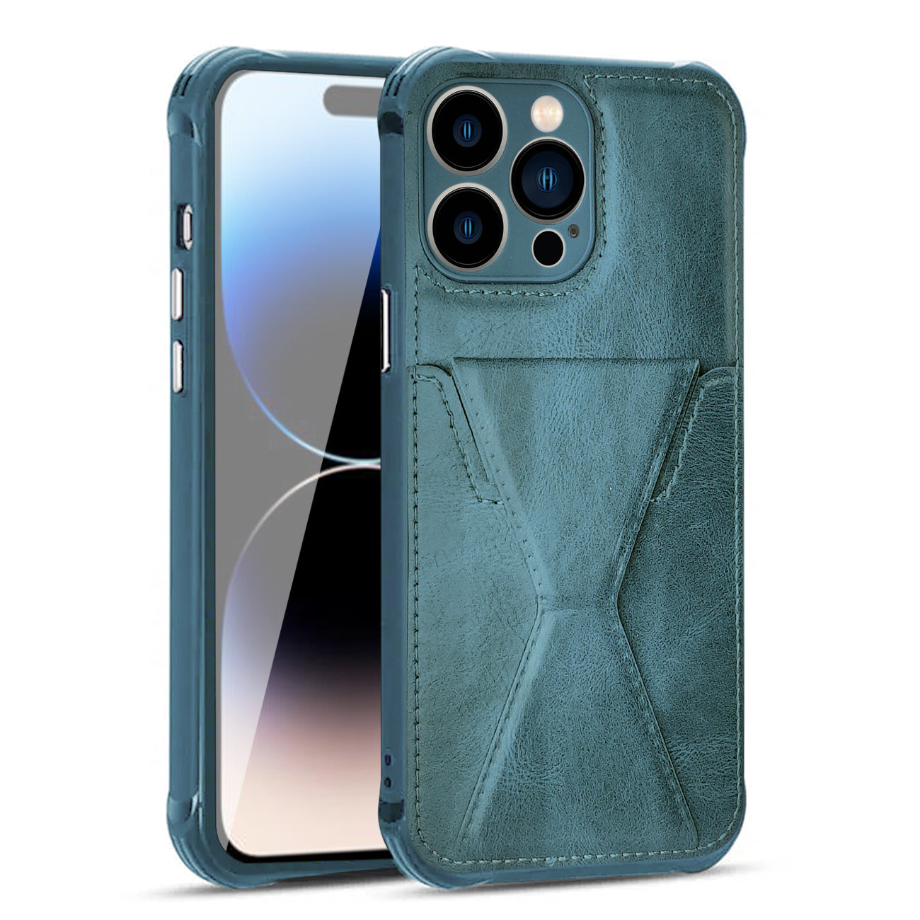 iPhone 14 PRO Compatible TPU Leather Phone Case for Apple iPhone 14 PRO with Card Holder Strap In Navy - Premium Protection by
