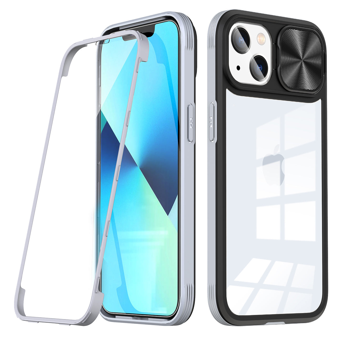 iPhone 14 Compatible Full Protection With Mobile Phone Protective Film Slide Camera Lens Phone Case For iPhone 14 In Gray - Heavy Duty Protection by