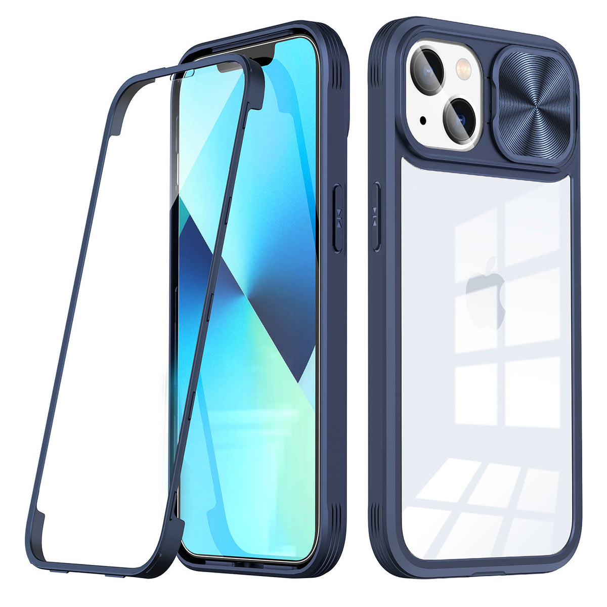 iPhone 14 Plus Compatible Full Protection With Mobile Phone Protective Film Slide Camera Lens Phone Case For iPhone 14 Plus In Navy - Heavy Duty Protection by