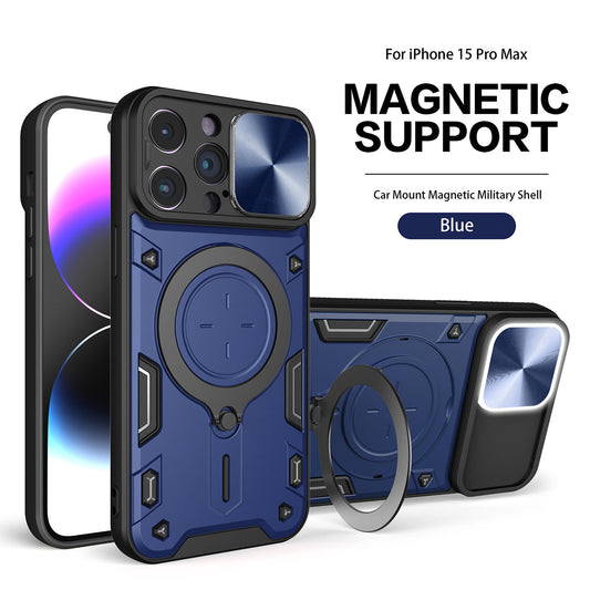 IPHONE 15 PRO Compatible TPU PC Shockproof Magnetic Phone Case with Free Adjustment Ring Holder for IPHONE 15 PRO MAX in Blue - Crystal Clear Protection by