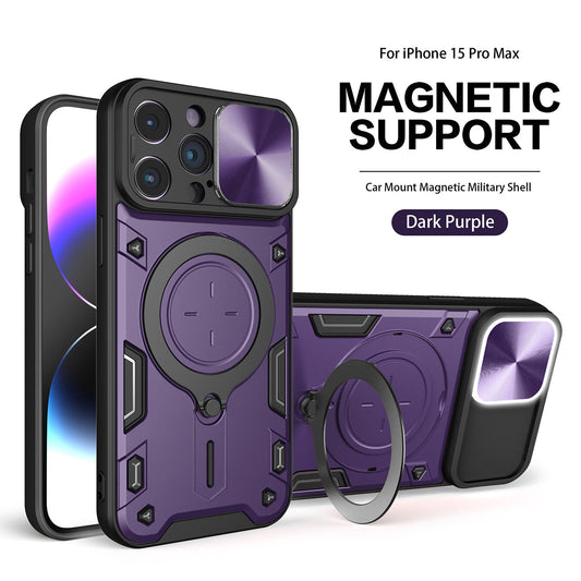 IPHONE 15 PRO Compatible TPU PC Shockproof Magnetic Phone Case with Ring Holder for IPHONE 15 PRO MAX in Purple - Premium Protection by