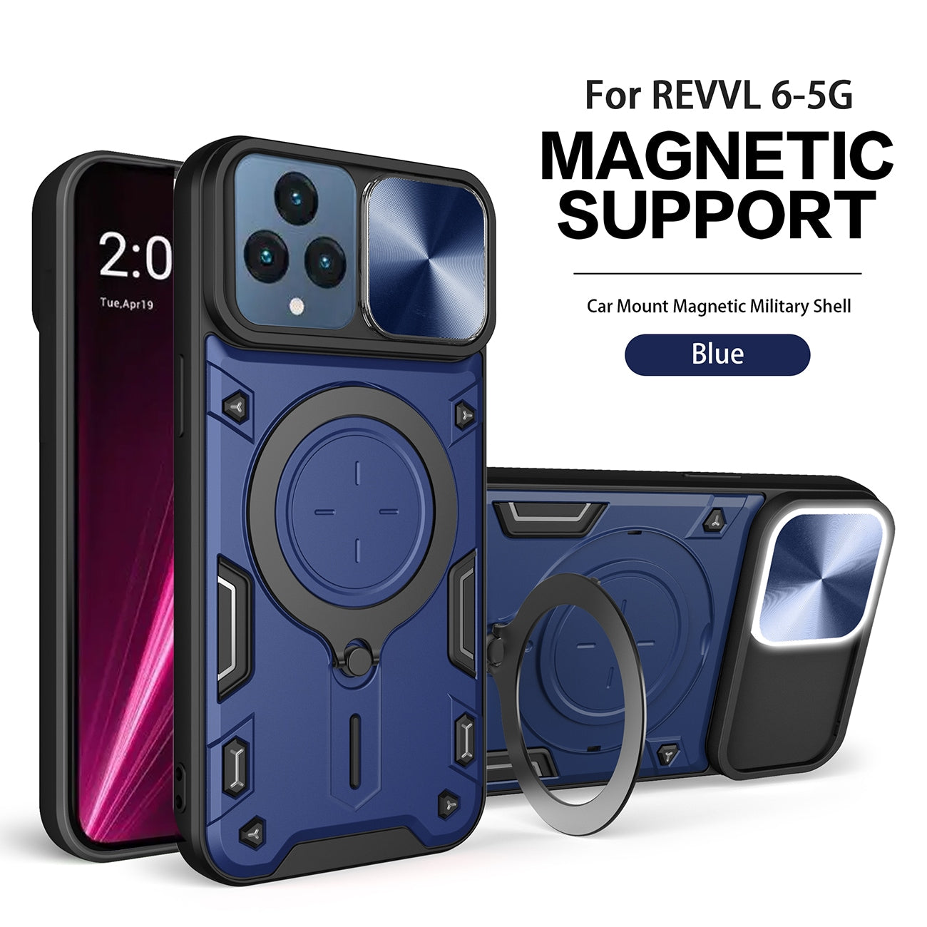 TPU PC Shockproof Magnetic Phone Case with Free Adjustment Ring Holder for REVVL 6 5G in Blue - Ultra-Slim & Reliable