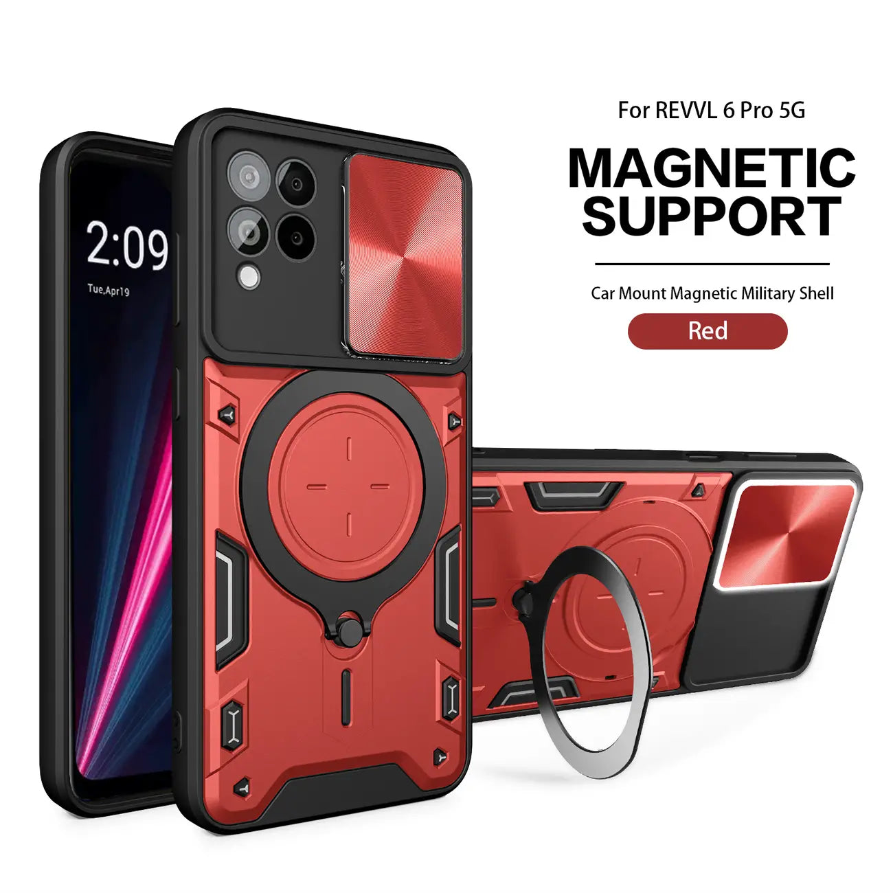 TPU PC Shockproof Magnetic Phone Case with Free Adjustment Ring Holder for REVVL 6 PRO 5G in Purple - Ultra-Slim & Reliable
