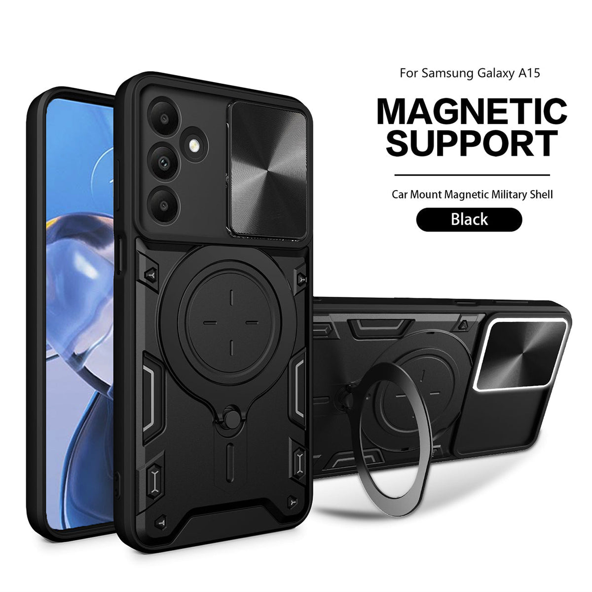 TPU PC Shockproof Magnetic Phone Case For Samsung Galaxy A15 in Black - Ultra-Slim & Reliable