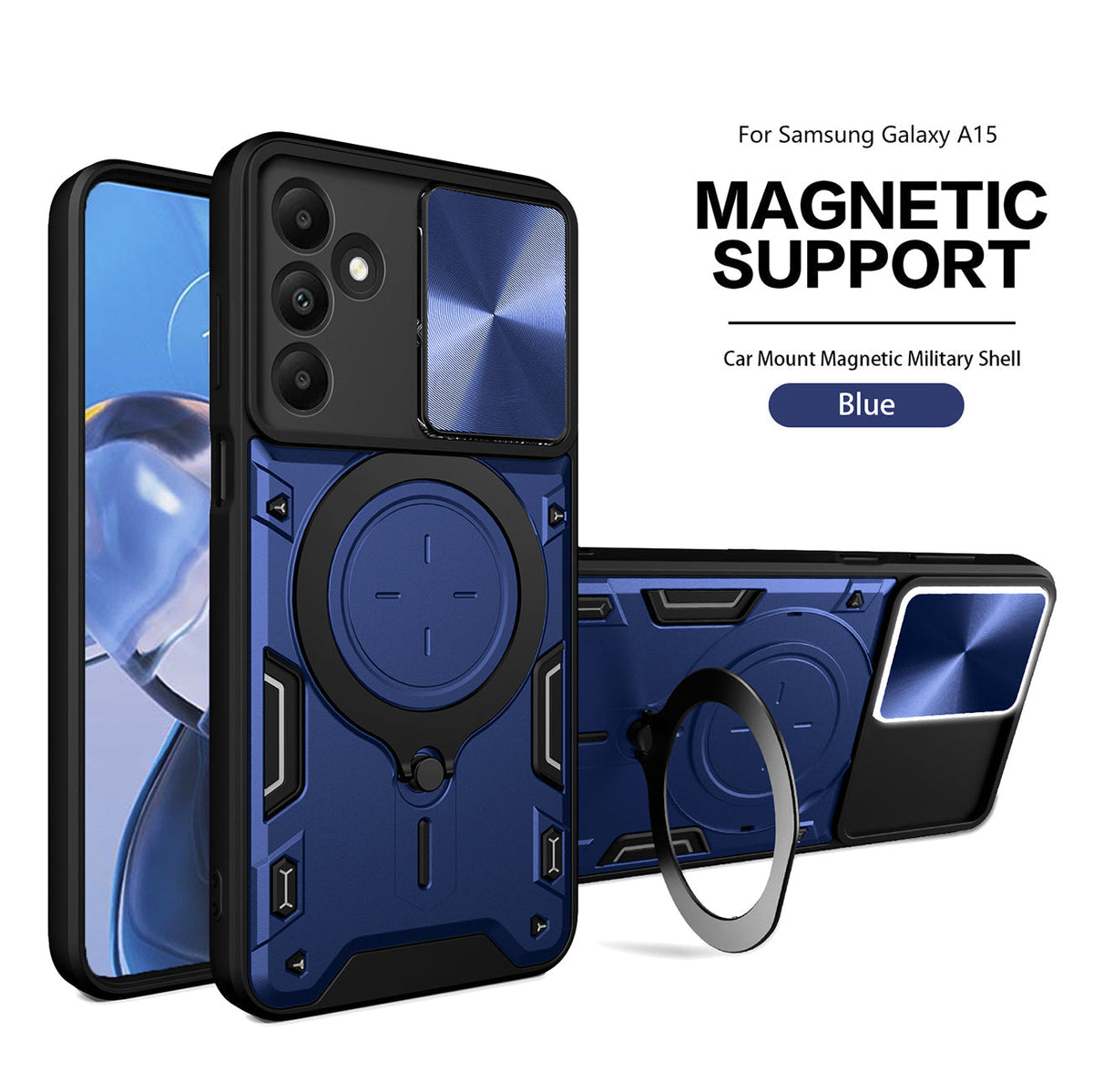 TPU PC Shockproof Magnetic Phone Case For Samsung Galaxy A15 in Blue - Premium & Reliable