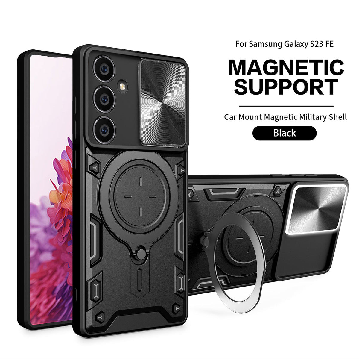 TPU PC Shockproof Magnetic Phone Case for Samsung Galaxy S23 FE in Black - Ultra-Slim & Reliable