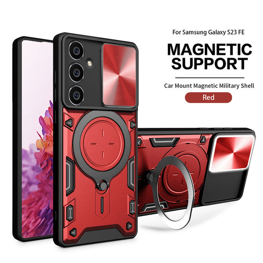 TPU PC Shockproof Magnetic Phone Case for Samsung Galaxy S23 FE in Red - Heavy Duty & Reliable