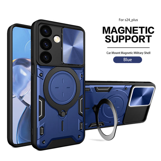 TPU PC Shockproof Magnetic Phone Case with Free Adjustment Ring Holder For Samsung Galaxy S24 Plus in Blue - Durable & Reliable