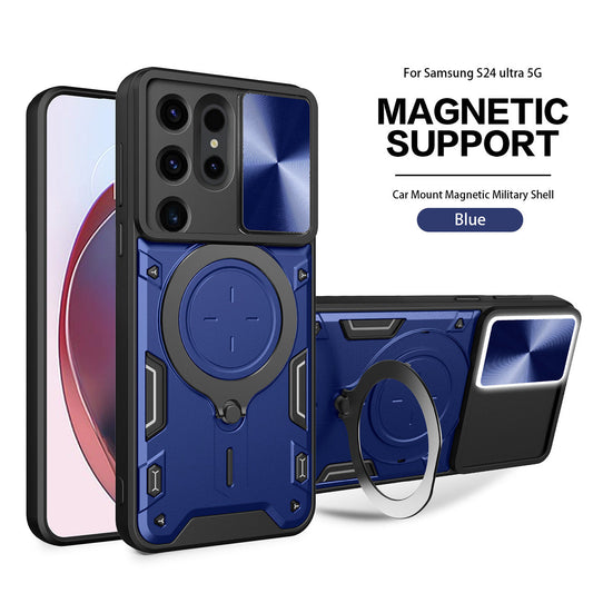 TPU PC Shockproof Magnetic Phone Case with Free Adjustment Ring Holder For Samsung Galaxy S24 Ultra in Blue - Ultra-Slim & Reliable