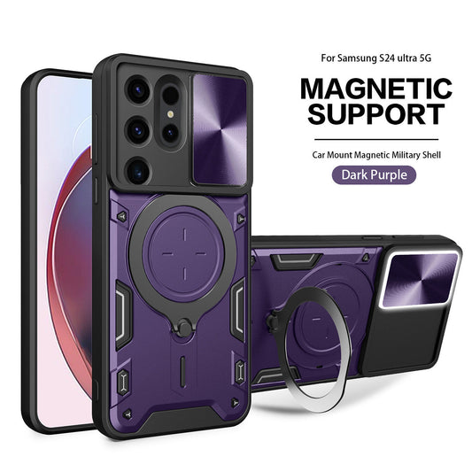 TPU PC Shockproof Magnetic Phone Case with Free Adjustment Ring Holder For Samsung Galaxy S24 Ultra in Purple - Shockproof & Reliable
