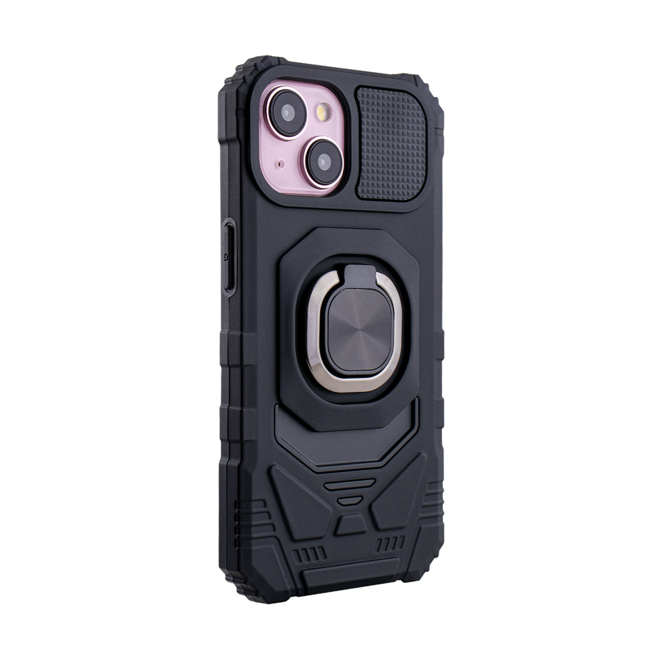 IPHONE 15 Compatible Kickstand Ring Holder TPU Shockproof Case for IPHONE 15 in Black - Heavy Duty Protection by