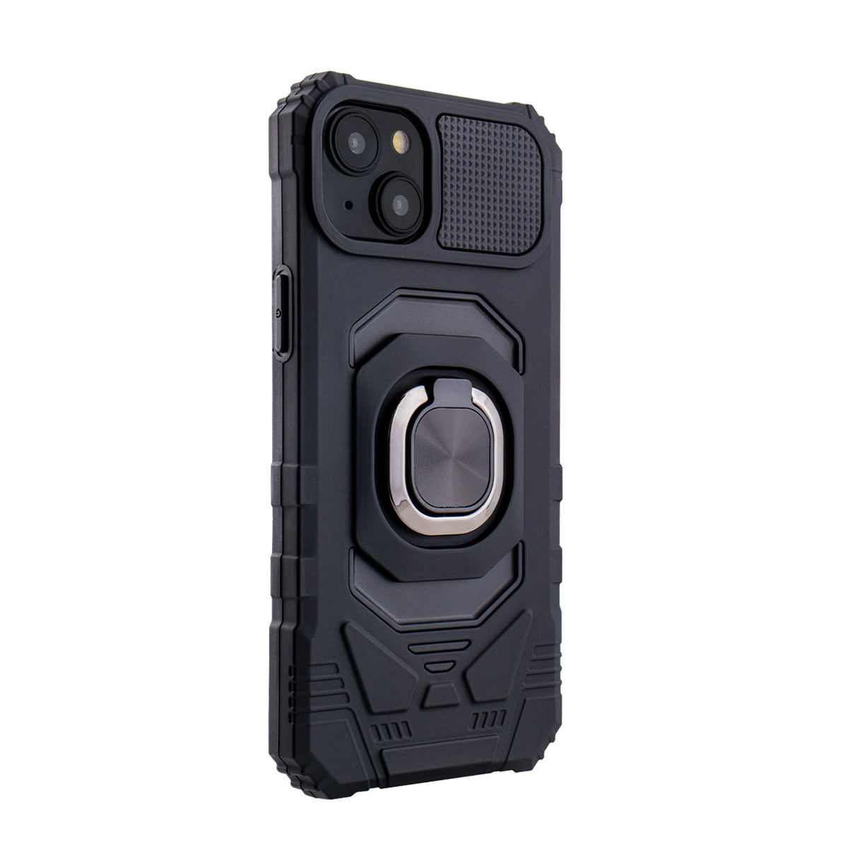 IPHONE 15 PLUS Compatible Kickstand Ring Holder TPU Shockproof Case for IPHONE 15 PLUS in Black - Heavy Duty Protection by