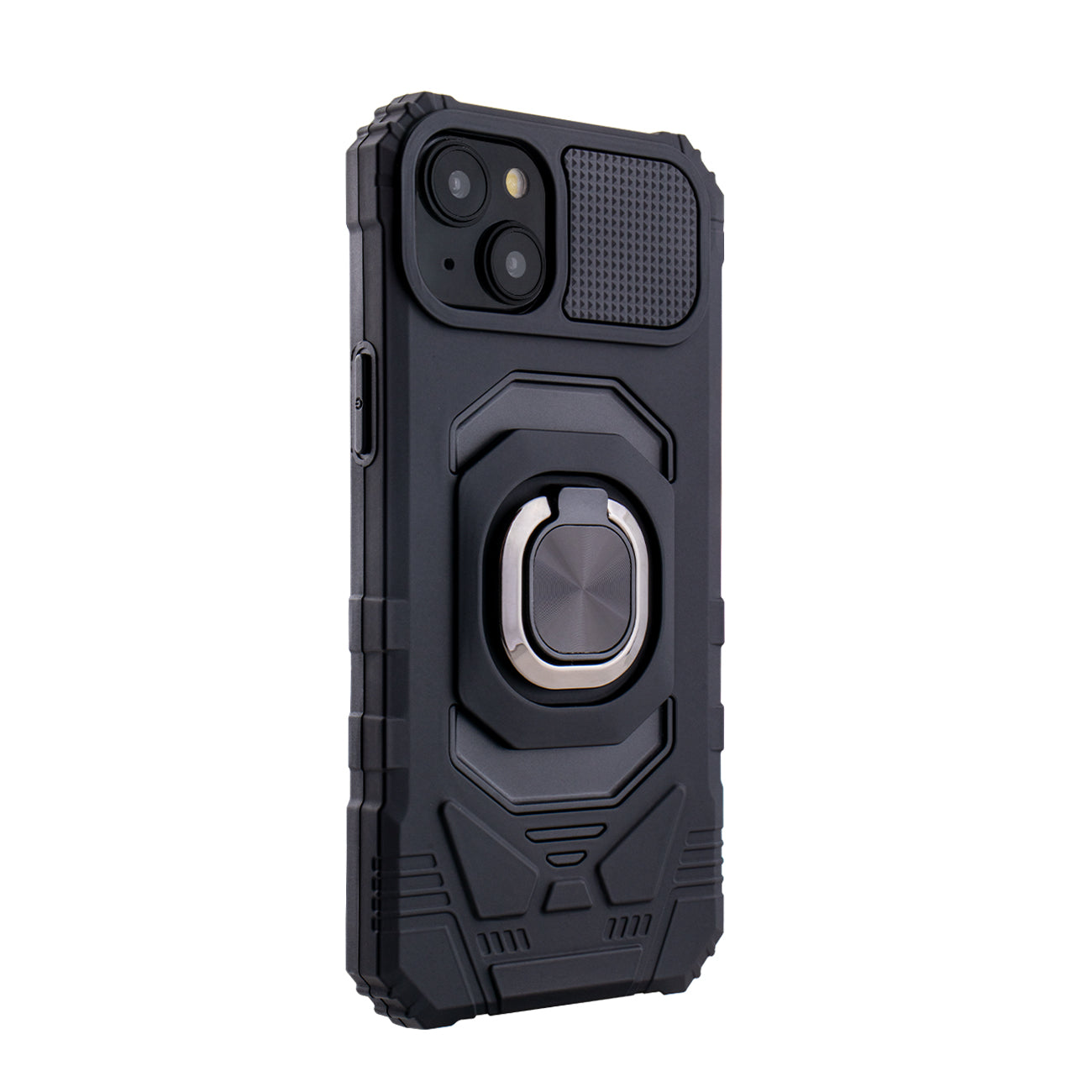 IPHONE 15 PLUS Compatible Kickstand Ring Holder TPU Shockproof Case for IPHONE 15 PLUS in Black - Heavy Duty Protection by