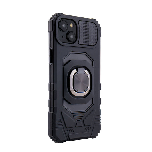 IPHONE 15 PLUS Compatible Kickstand Ring Holder TPU Shockproof Case for IPHONE 15 PLUS in Black - Heavy Duty Protection by