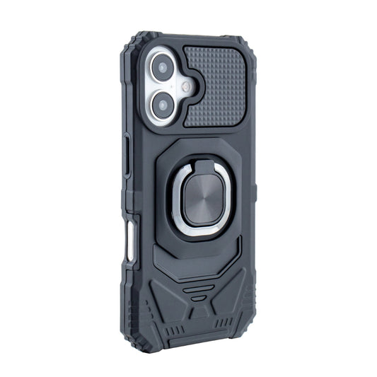 IPHONE 16 Compatible Kickstand Ring Holder TPU Shockproof Case for IPHONE 16 in Black - Premium Protection by