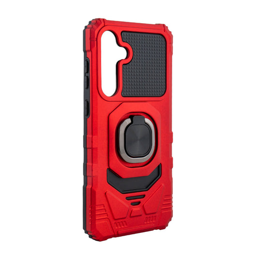 Kickstand Ring Holder TPU Shockproof Case for Samsung Galaxy S24 FE in RED - Ultra-Slim & Reliable
