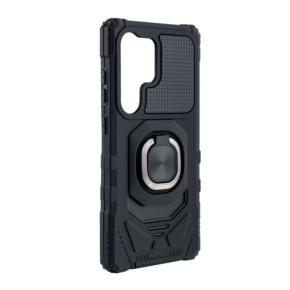 Kickstand Ring Holder TPU Shockproof Case for Samsung Galaxy S25 ULTRA in Black - Heavy Duty & Reliable