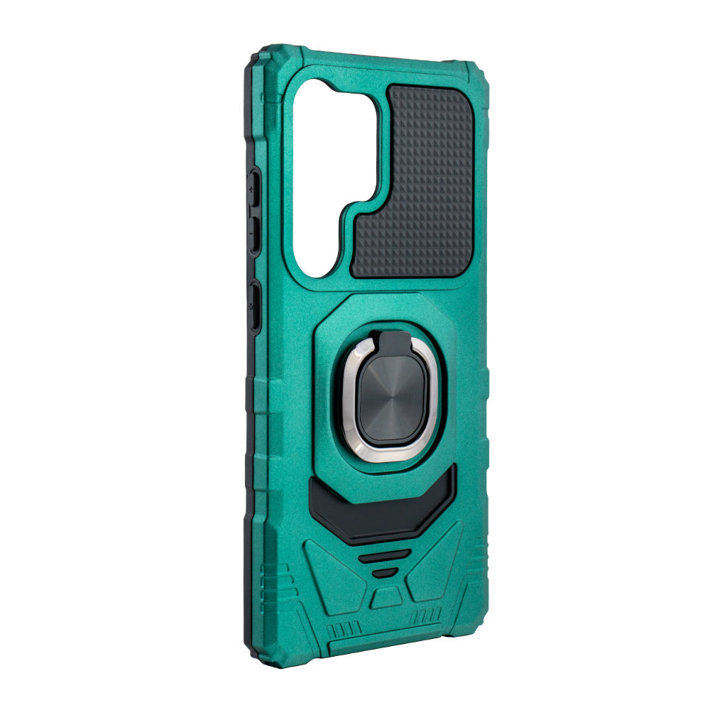 Kickstand Ring Holder TPU Shockproof Case for Samsung Galaxy S25 ULTRA in GREEN - Crystal Clear & Reliable