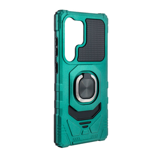 Kickstand Ring Holder TPU Shockproof Case for Samsung Galaxy S25 ULTRA in GREEN - Crystal Clear & Reliable