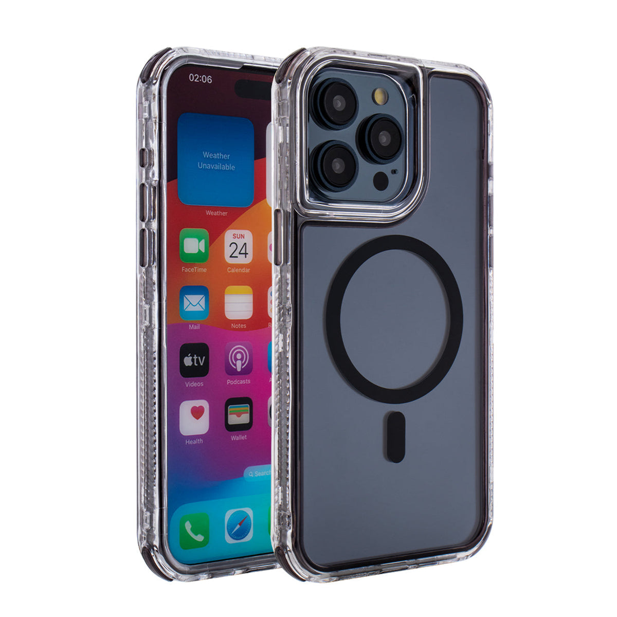 iPhone 15 Compatible Heavy Duty Transparent 3-in-1 Hybrid Shockproof Anti-Fall Protective Magnetic Case for iPhone 15 PRO MAX in Black - Crystal Clear Protection by