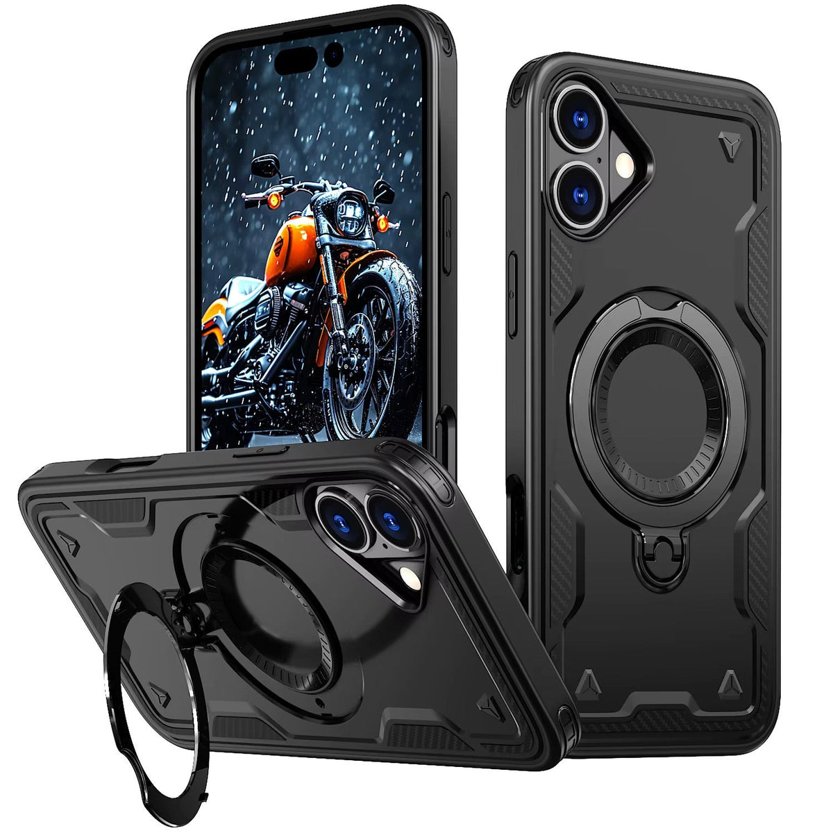 iPhone 16 Plus Compatible 360 Degree Rotating Magnetic Versatile Stand Black Compatible with iPhone 16 Plus - Heavy Duty Protection by