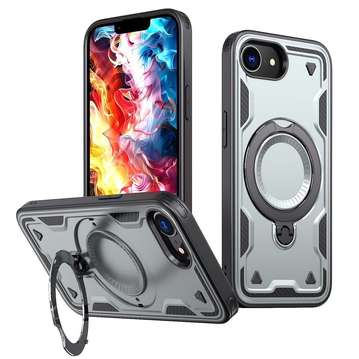 iPhone 16 Compatible 360¡ã Rotating Magnetic Versatile Stand Gray Compatible with iPhone 16E - Premium Protection by