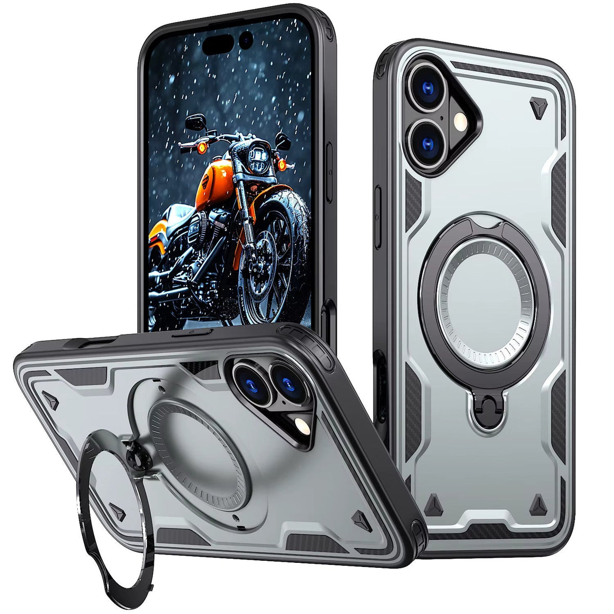 iPhone 16 Plus Compatible 360 Degree Rotating Magnetic Versatile Stand Gray Compatible with iPhone 16 Plus - Crystal Clear Protection by