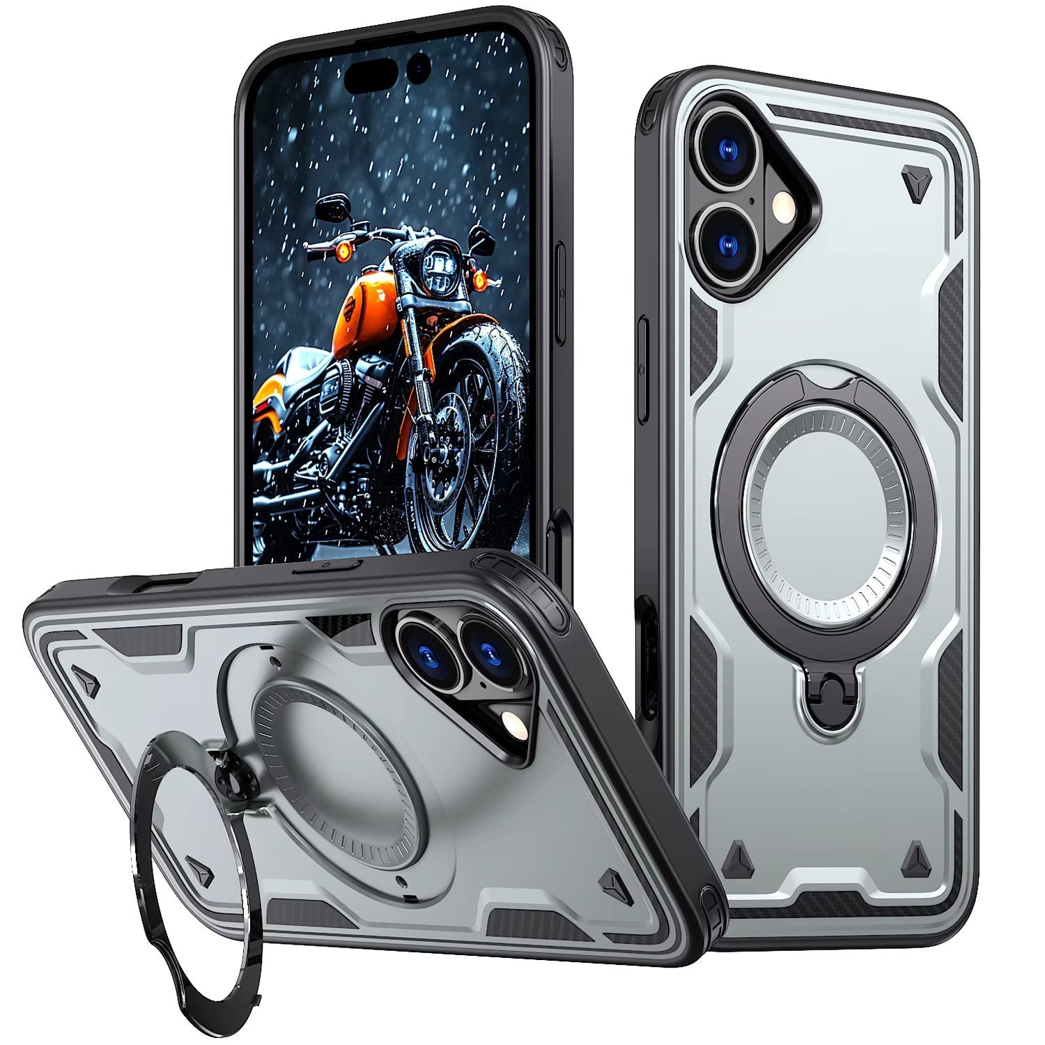 iPhone 16 Plus Compatible 360 Degree Rotating Magnetic Versatile Stand Gray Compatible with iPhone 16 Plus - Crystal Clear Protection by