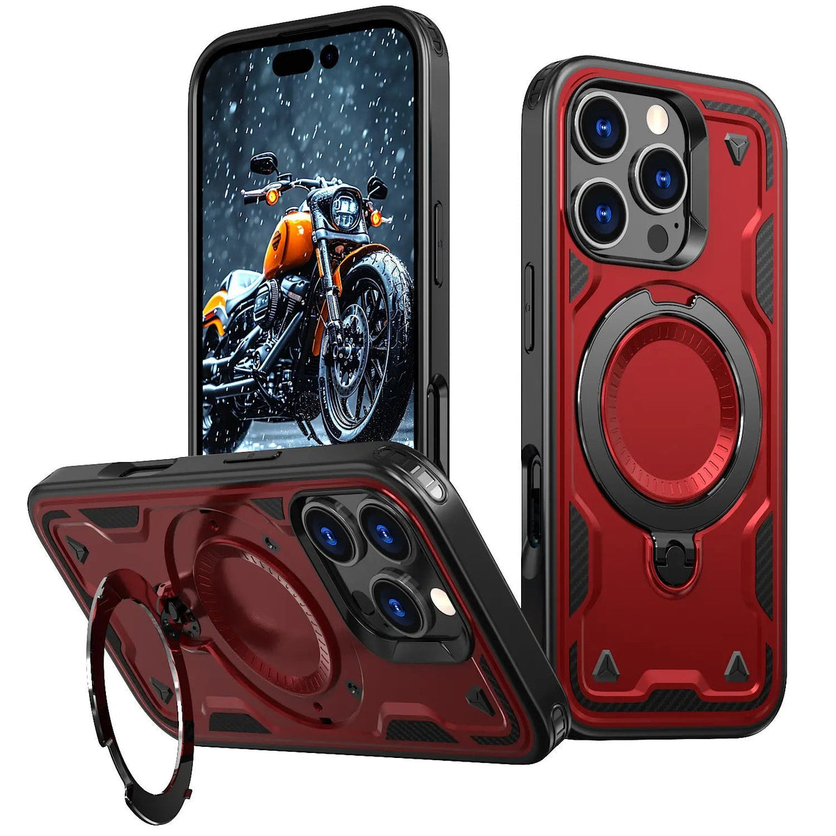 iPhone 16 Pro Compatible 360 Degree Rotating Magnetic Versatile Stand Red Compatible with iPhone 16 Pro - Heavy Duty Protection by