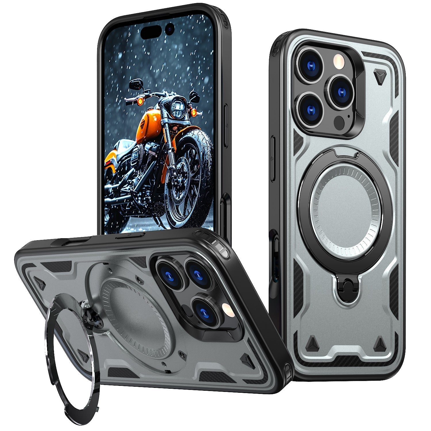 iPhone 17 Compatible 360-degree Rotating Magnetic Versatile Stand Gray Compatible with iPhone 17 - Shockproof Protection by