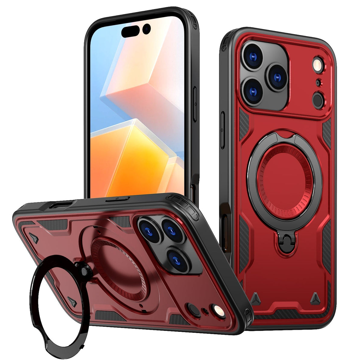 iPhone 17 PRO Compatible 360-degree Rotating Magnetic Versatile Stand Red Compatible with iPhone 17 PRO MAX - Heavy Duty Protection by