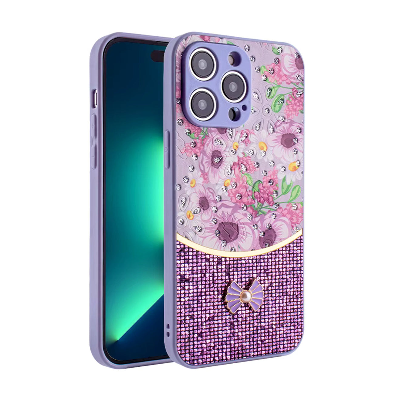 iPhone 16 Pro Compatible Sparkle Glitter Bling Phone Case in Purple With Colorful Cover For iPhone 16 Pro - Shockproof Protection by
