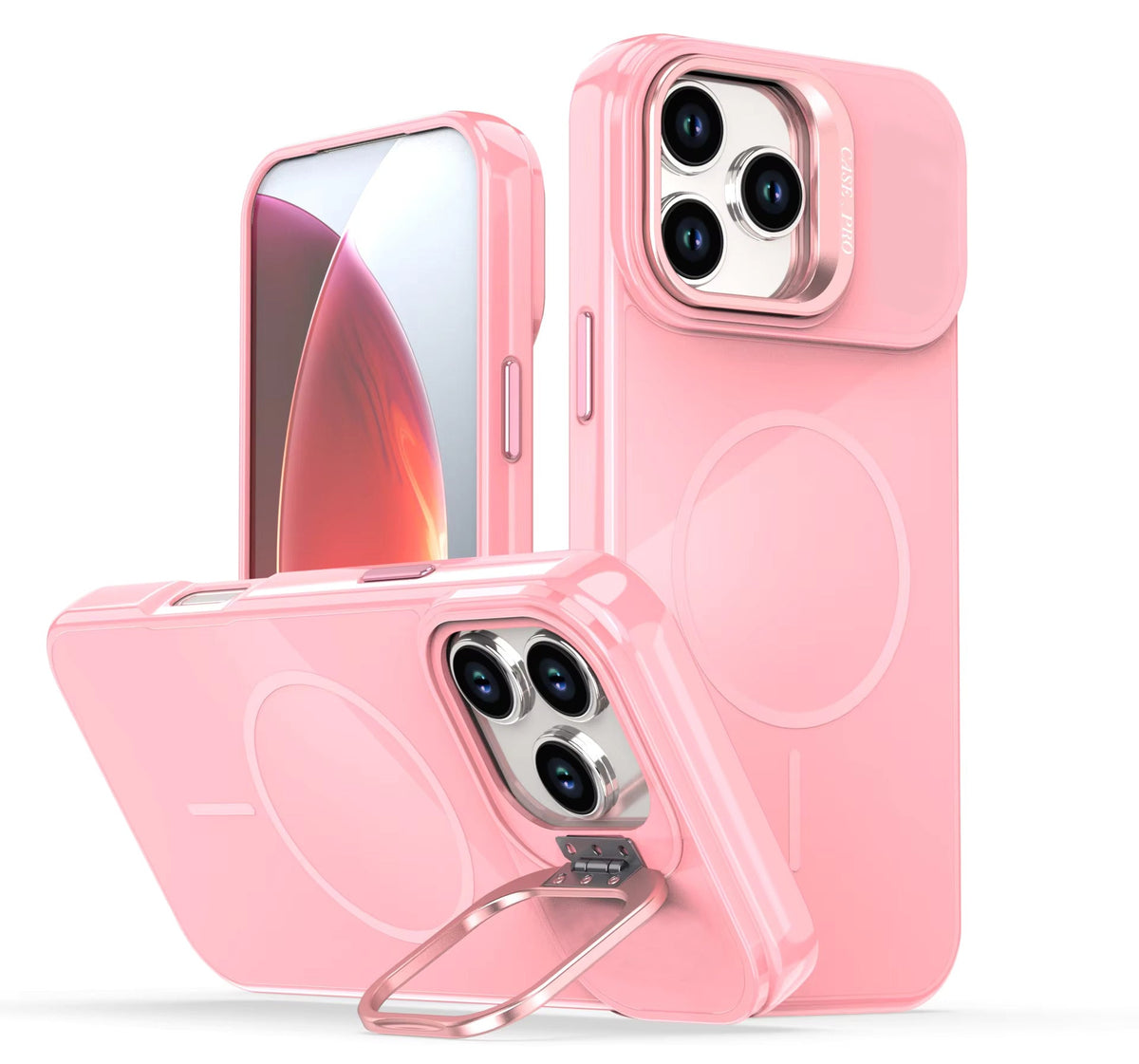IPHONE 17 Compatible Built-in Stash Stand, Shockproof, Sturdy, Compatible with MagSafe Protection Stylish Cover, Compatible with IPHONE 17, PC76-IPH17PK - Shockproof Protection by