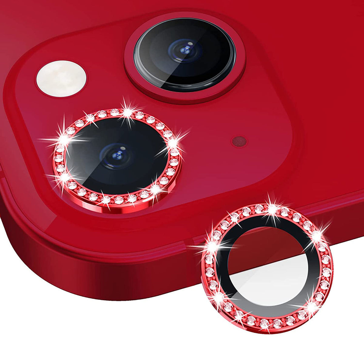 iPhone 14 Compatible Diamond Camera Lens Protector, Diamond Tempered Glass Camera Cover Screen Protector for iPhone 14 / iPhone 14 Plus In Red - Heavy Duty Protection by
