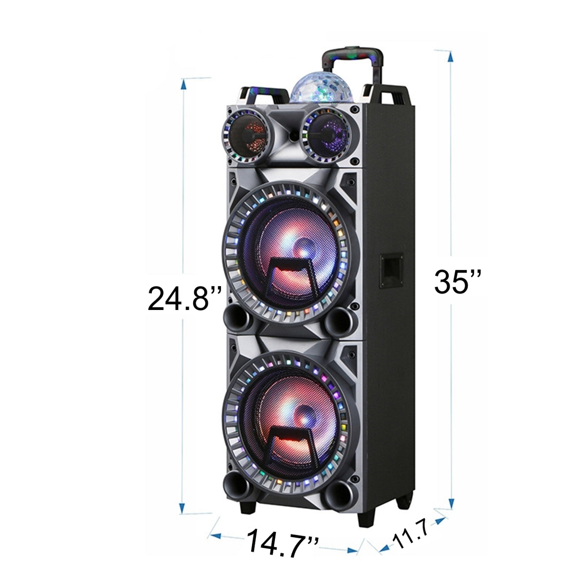 Dual 10" Rechargeable Speaker System with Wheels, LED Lights, Wireless Mic and Remote - Shockproof & Reliable
