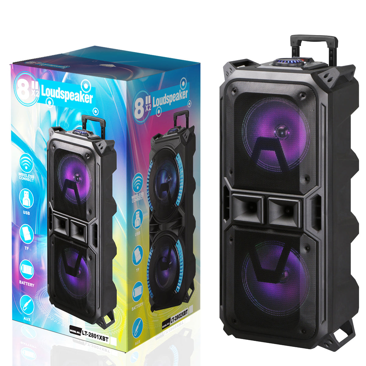 8"x2 Speaker with A charger line and wired mic,remote (LT-2801XBT) - Ultra-Slim & Reliable