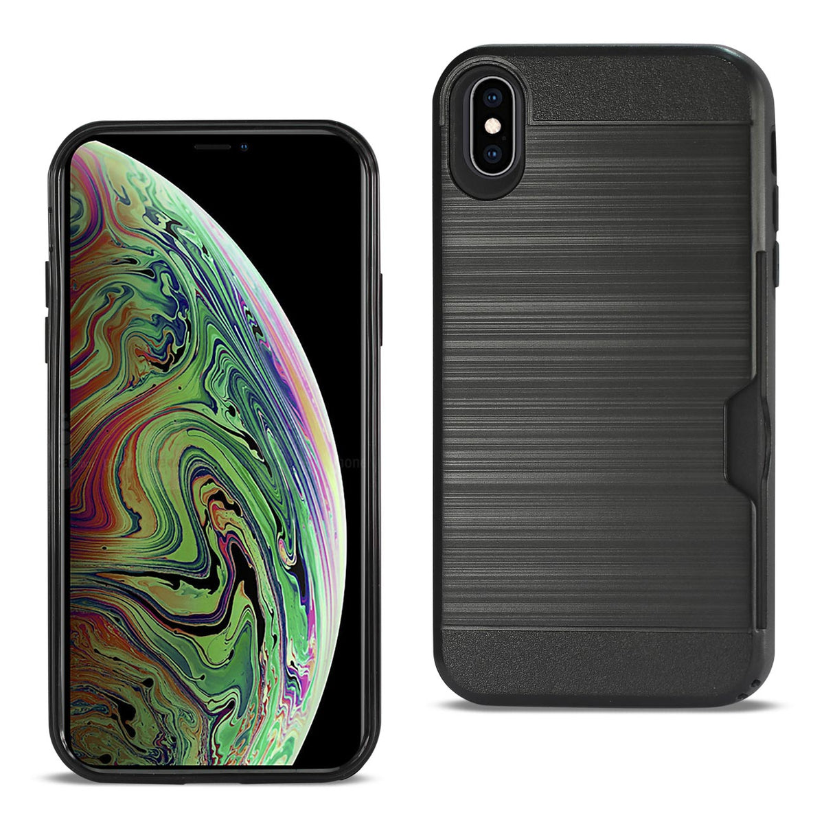 iPhone XS Max Slim Armor Hybrid Case With Card Holder In Black - Heavy Duty & Reliable
