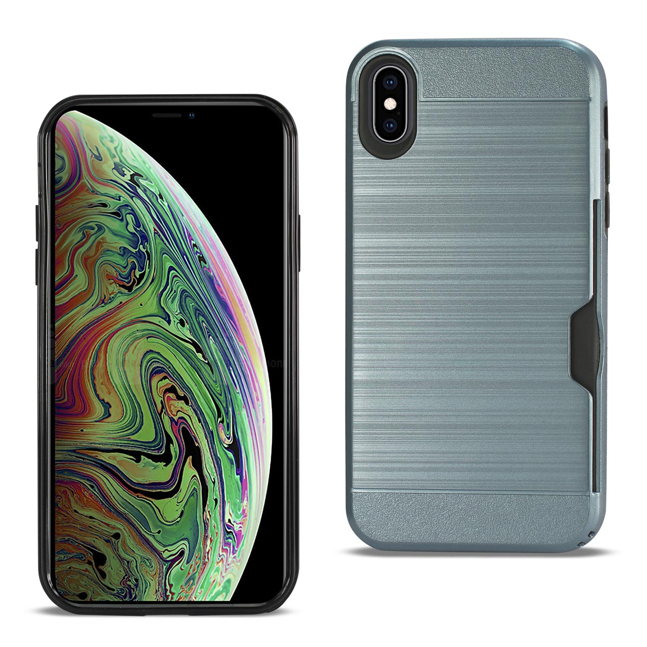 iPhone XS Max Slim Armor Hybrid Case With Card Holder In Navy - Crystal Clear & Reliable