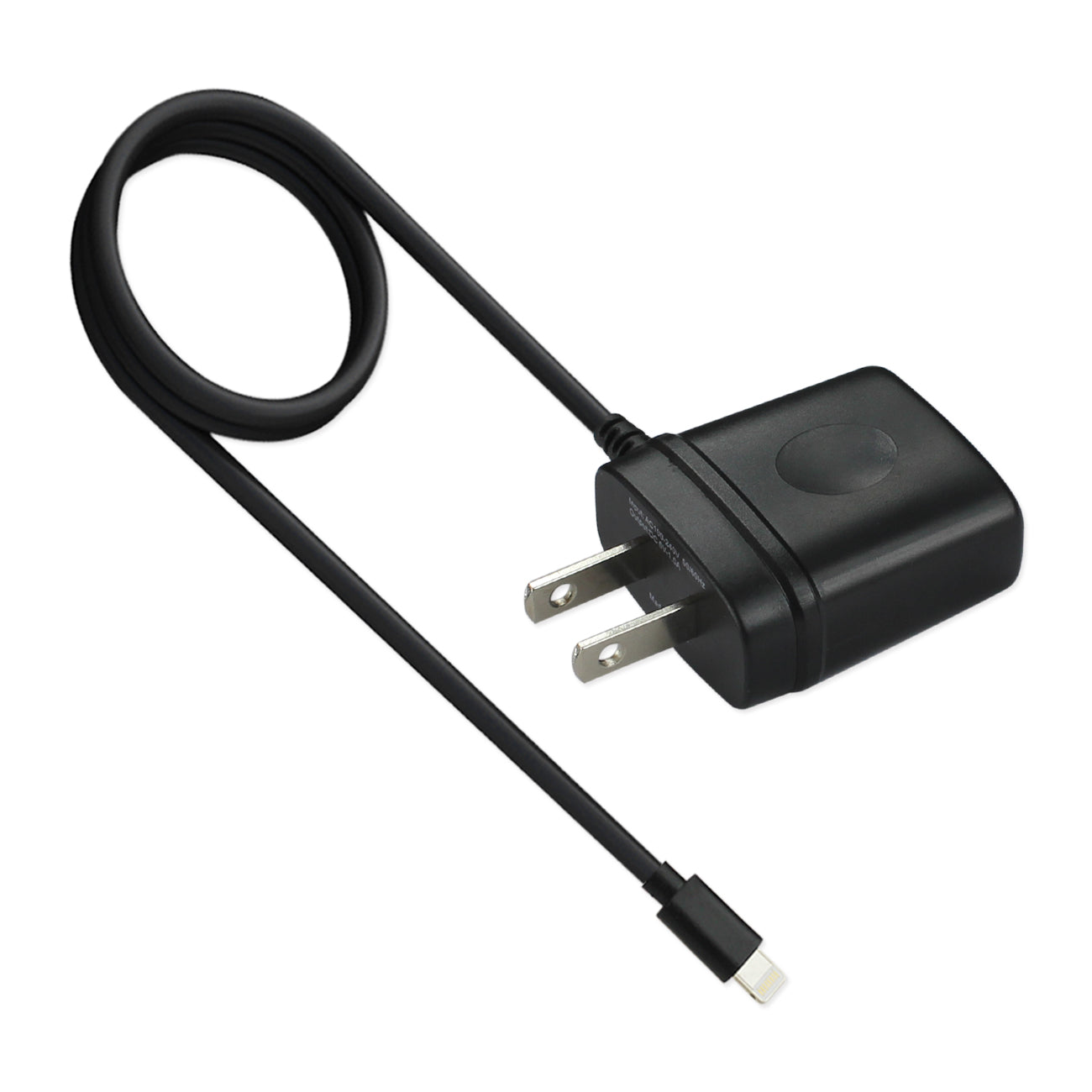PORTABLE 8PIN USB TRAVEL ADAPTER CHARGER WITH BUILT IN CABLE IN BLACK - Heavy Duty & Reliable