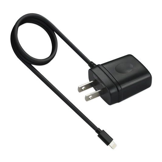 PORTABLE 8PIN USB TRAVEL ADAPTER CHARGER WITH BUILT IN CABLE IN BLACK - Heavy Duty & Reliable