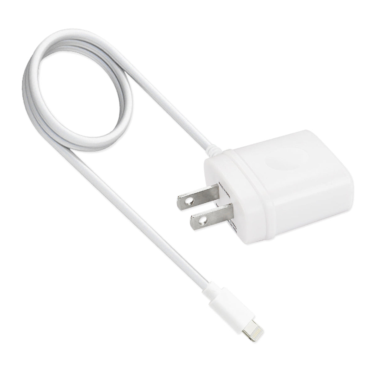 PORTABLE 8PIN USB TRAVEL ADAPTER CHARGER WITH BUILT IN CABLE IN WHITE - Shockproof & Reliable