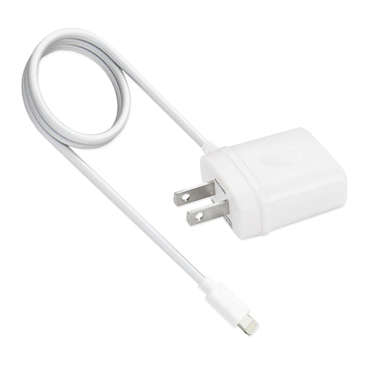 PORTABLE 8PIN USB TRAVEL ADAPTER CHARGER WITH BUILT IN CABLE IN WHITE - Shockproof & Reliable