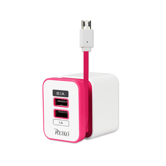 2 AMP DUAL PORT PORTABLE TRAVEL ADAPTER CHARGER IN HOT PINK TC210-2A5VHPK - Ultra-Slim & Reliable