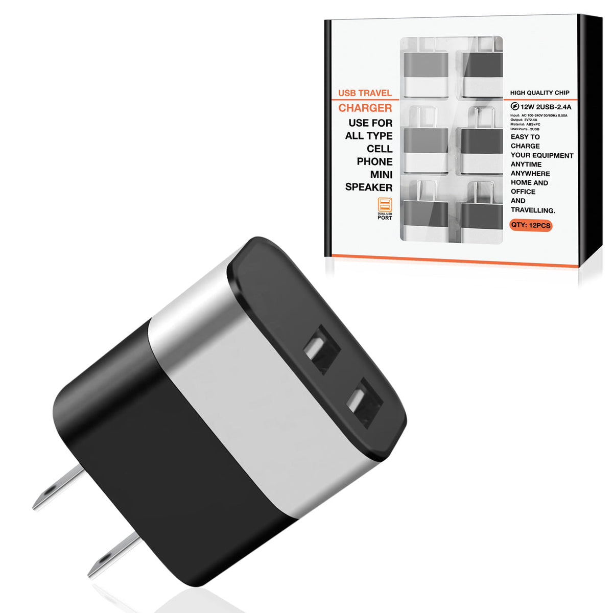 Dual Port USB Wall Charger/ Power Adapter/ Charging Block In Silver (12pcs) - Durable & Reliable